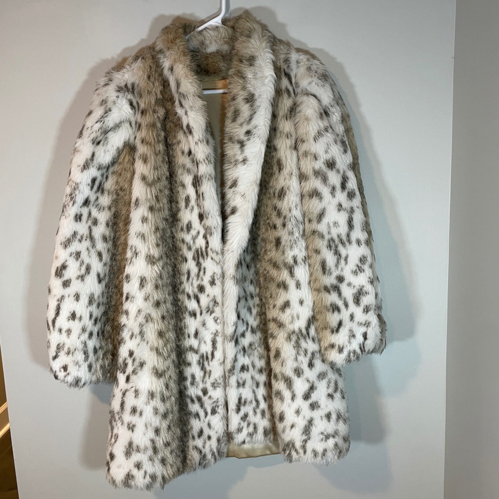 Sportowne VTG Faux Fur Coat Women 10 Animal Print Snow Leopard USA Mob Wife